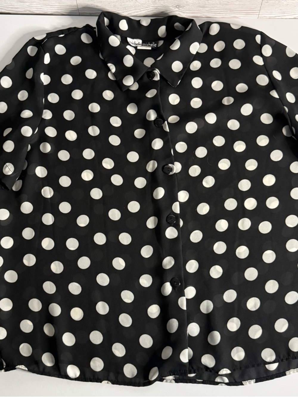 Vintage Polka Dot Blouse 16 Button Down Michele Michelle Woman’s Made USA L/XL